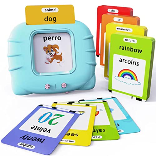 Lapare Spanish and English Bilingual Audible Flash Cards Toy with Music, Learn Spanish and English for Kids, Niñas, Niños, Bebes - color: Cyan, size: 521 Sight Words Bilingual