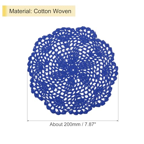 Crochet Doilies, 4Pcs 8 Inch - Handmade Crochet Cotton Coaster, Round Lace Placemats with Floral Patterns for Wedding Party Decoration (Bright Blue)
