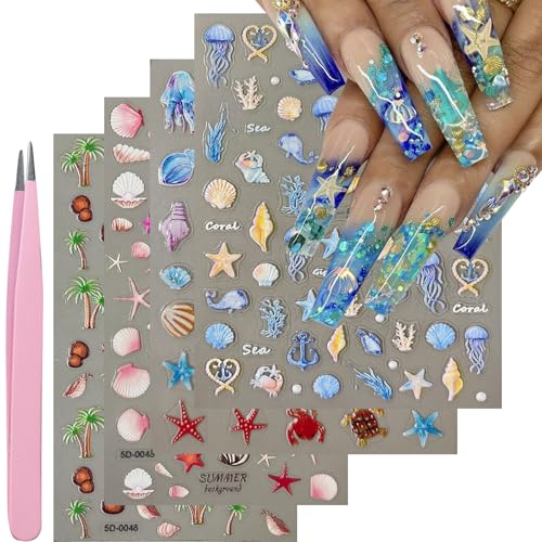 Beach Nail Stickers for Nail Art Shell Nail Decals for Women - color: Colorful-08