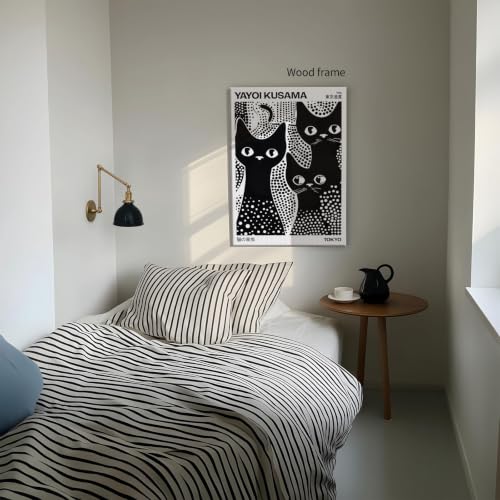 Cute Black Cat Poster Japanese Yayoi Kusama Wall Art 08x10 inch Framed Trendy Animal Canvas Prints for Bedroom Dorm Wall Decor Cat Lover Gifts - color: Trendy 5-WFramed, size: 10"L x 8"W
