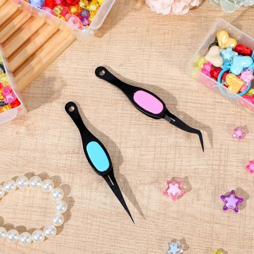 Ymapinc 2PCS Stainless Steel Reverse Tweezers for Crafts, False Eyelashes Precision Jewelry Tweezers for Stickers, Beading Bracelet Making Art - color: Black