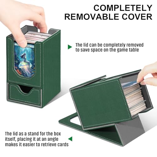 Card Deck Box for MTG Commander, Fits 100+ Double-Sleeved Cards Card Case - color: Dark Green and Dark Gray