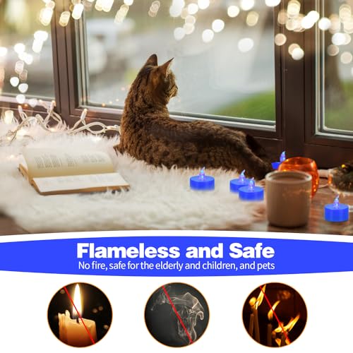 KOABY 24 Pack Blue Light Flameless Tea Lights, Blue Base, Last 100H - color: Blue Light, Blue Base, size: 24 Pack