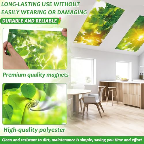 Wiooffen 6 Pcs Fluorescent Light Covers with 60 Magnets Decorative for Classroom Ceiling Light 4 x 2 Feet Magnetic Light Covers Filter Easy Install for Office Hospitals & Home(Green Leaves) - color: Leaves