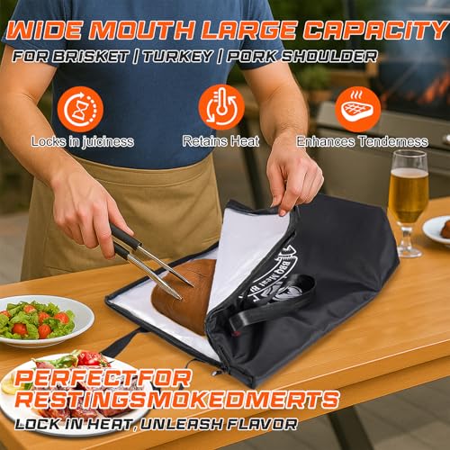 BBQ Blanket for Resting Meat - Meat Resting Bag of Washable Oxford Cloth - Insulated Brisket Resting Blanket for Turkey, Pork Shoulder & Beef - Gifts for Men, BBQ Lovers Gift (Black New, 25 in) - color: Black New, size: 25 in