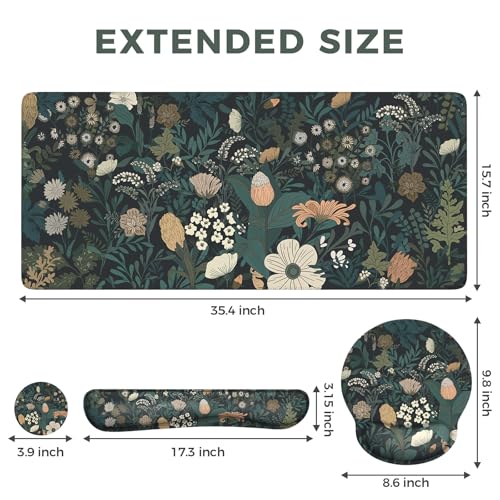 iCasso Desk Cover Mat, 4in1 Floral Large Mouse Pad with Wrist Rest - color: Cute Weeds
