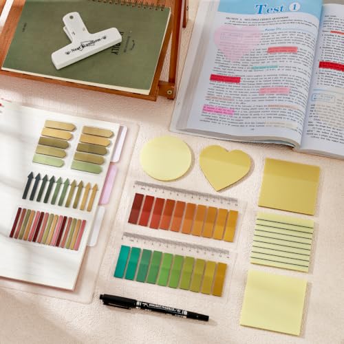1450 Sheets Transparent Sticky Notes, 3 x 3 inch Aesthetic Clear Lined Sticky Notes with Pen, Gradient Color Waterproof Self-Adhesive Annotation Tabs for Bible Journaling (Yellow) - color: Yellow
