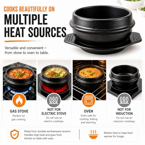 XICHENGSHIDAI Korean Stone Bowl, Dolsot with Tray, 37 Oz, Black - size: 1100ml