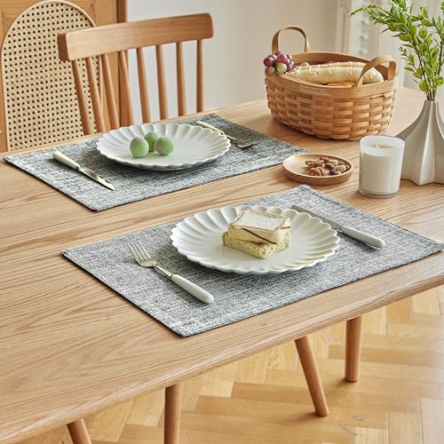Softalker Faux Linen Cloth Placemats Set of 8-12 x 18 Inch, Ash Grey - color: Ash Grey, size: 8pc