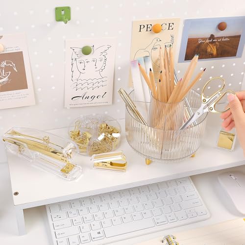 SKYDUE Gold Office Supplies Set with Pencil Holder for Desk - color: Gold