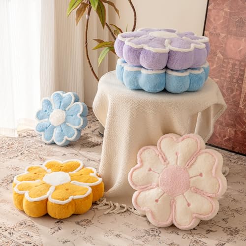 Flower Shaped Decorative Throw Pillow Cushion for Bed Couch, Cute Flower Plush Throw Pillows Home Decor Floor Pillow Seating Cushions (Blue, 17.7 Inches) - color: Blue, size: 17.7 Inches