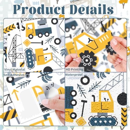 6 Sheets 64 PCS Construction Vehicle Wall Decals Truck Wall Stickers - color: Construction