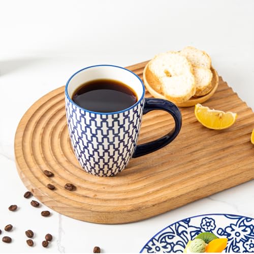 16 OZ Ceramic Coffee Mugs Set of 6 - color: Vintage Blue, size: 16 oz