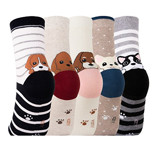 KONY Women's Animal Socks, Cotton Crew Fun Novelty Gifts, 5 Pairs - color: Dogs Pattern - 5 Pairs