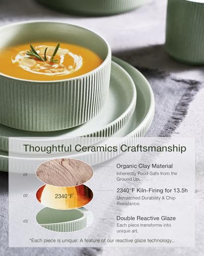 Famiware Star Stoneware Dinnerware Sets for 8, Reactive Glaze Plates, Bowls - color: Matte Sage Green