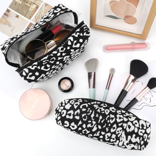 EIMMBD Makeup Bag 3 Pieces Large Capacity Cosmetic Bags Travel Toiletry Bag Organizer Cute Makeup Pouch Storage for Women(Black White) - color: Black White