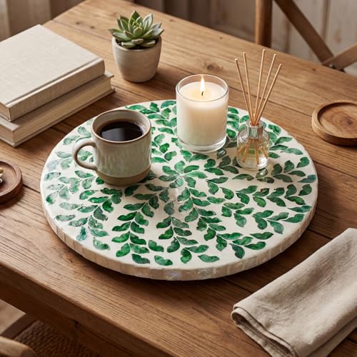 Reallnaive Mother of Pearl Lazy Susan, Round, Green Grass - color: Green Grass, style: Round