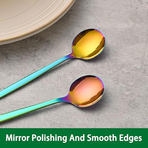 5.1 Inch Coffee & Tea Spoons Set,6 Pieces Rainbow Stainless Steel Espresso Spoon,Colorful Cute Small Spoons For Dessert Coffee - color: Rainbow