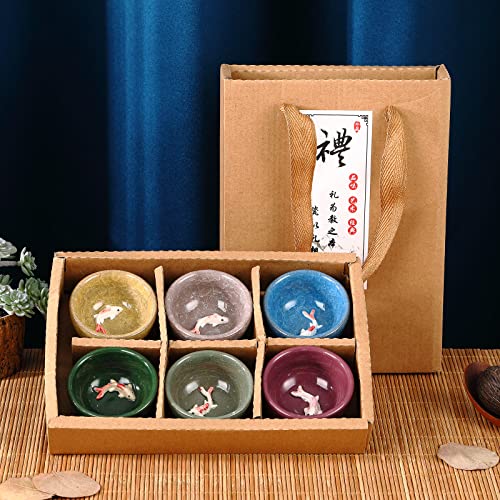 Skyley 6 Pcs Korean Soju Shot Glasses Set,Colorful, Koi Fish Pattern - color: Colorful