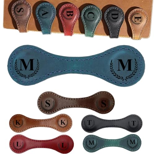 Personalized Magnetic Leather Bookmark, 26 Letters Bookmark Customized Initial Bookmarks Multi Functional Bookmark Cute Bookmark Meaningful Gift for Wonmen Teachers, Book Lovers (M, Blue) - color: Blue, size: M