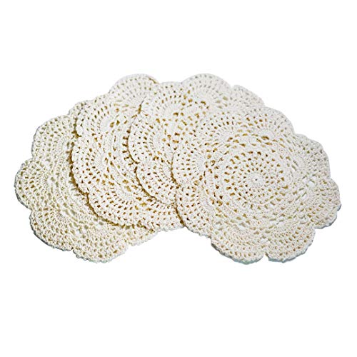 Phantomon 8 Inch Doilies Crochet Round Lace Doily Handmade Placemats 100% Cotton Crocheted Coasters, Pack of 4 (Beige) - color: Beige