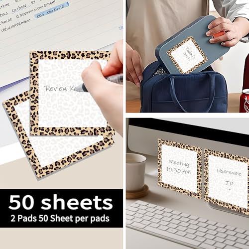 Sticky Notes 3x3 Inch, 2 Pads Cute Self-Stick Note Pads, Strong Adhesive Notepads for Office, Home, School, Organization and Reminders Classic Tan Leopard