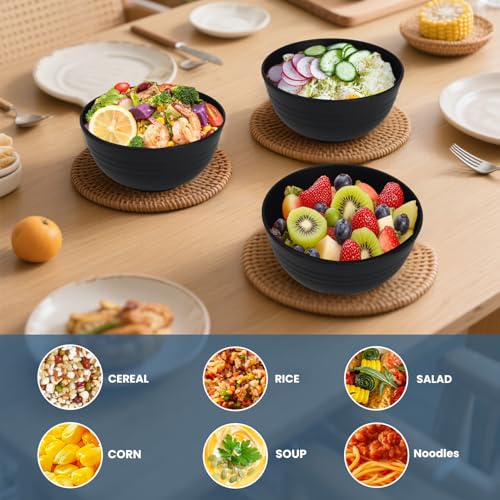 Ramen Bowl 26oz, Unbreakable Salad Bowls Sets of 6 - Black - color: Black, size: 26 oz