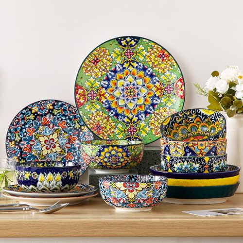 vancasso SIMI 28 oz Cereal Bowls Set of 6, Bohemian Ceramic Soup Bowls - size: 28OZ