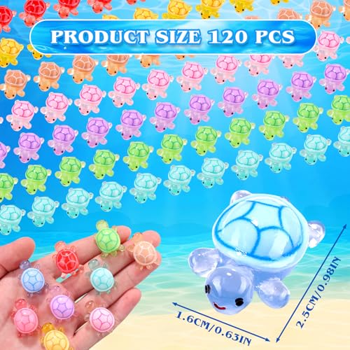 120PCS Luminous Mini Resin Turtles 9 Colors Glow in The Dark Tiny Sea Turtle Figures to Hide Small Plastic Ocean Animal for Micro Landscape Fairy Garden DIY Miniature Dollhouse Home Decor Party Favers - color: 120pcs-turtles