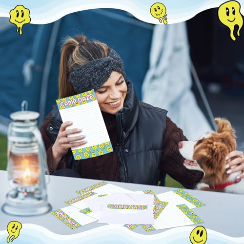 80 Pcs Camp Stationery Paper Envelopes,Yellow Smile Face Dripping - style: Yellow Smile Face Dripping
