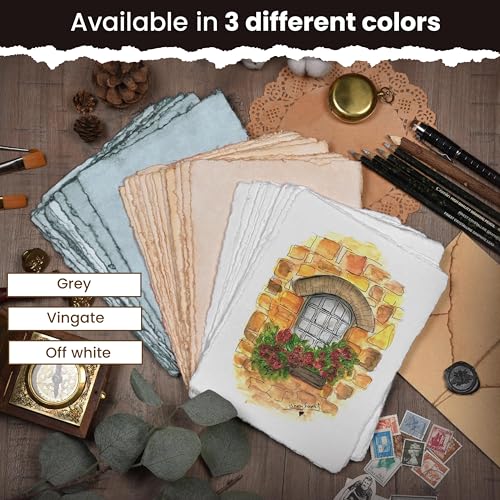 LEATHER VILLAGE Offwhite Deckled Edge Watercolor Paper 25 Sheets 6x8 Inches - color: White, size: 8 x 6 Inch