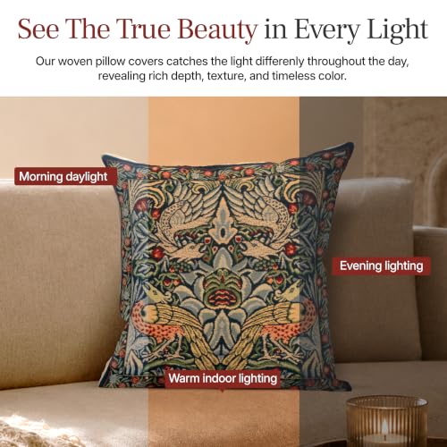 William Morris Peacock and Dragon Blue Tapestry Throw Pillow Cover 16 x 16 - color: Peacock and Dragon