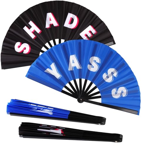 2 Pack Large Folding Hand Fan Men/Women Rave Fan, Chinese Kung Fu Tai Chi Hand Fan for Dancing, Festival, Gift, Party, Home Decorations(SHADE&YASSS) - color: SHADE & YASSS