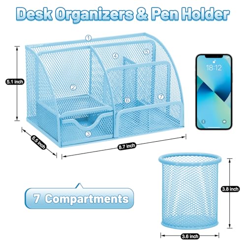 13-in-1 Office Desk Organizer Set for Back to School Supplies Accessories - color: Blue