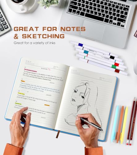 Biuwory Leather Journal Notebook,256 Thick Lined Pages,Hardcover 5.7"×8.3" - color: Light blue, size: Lined-256 Pages (5.7"×8.3")