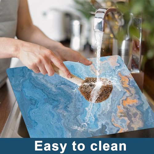Blue Marble Placemats Set of 6 Plastic Table Mat 17×13×0.04in - style: Blue Marbles