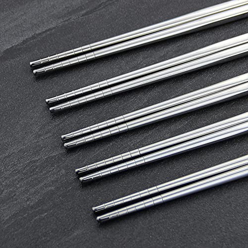 IQCWOOD 304 Stainless Steel Chopsticks, 5 Pairs, Silver - color: Silver Classic