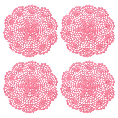uxcell Lace Doilies, 4pcs 8" - Cotton Woven Round Crochet Coaster, Floral Design Fabric Handmade Placemat for Drink Wedding Party Decoration (Dark Pink) - color: Dark Pink