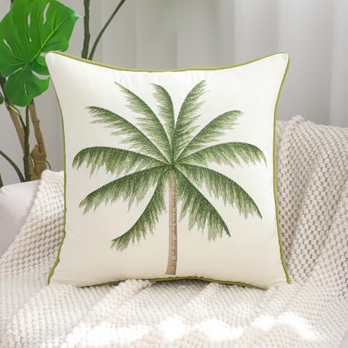 18x18 Palm Tree Embroidered Throw Pillow Covers Pack of 2 Green - color: Green Tropical Palm Tree
