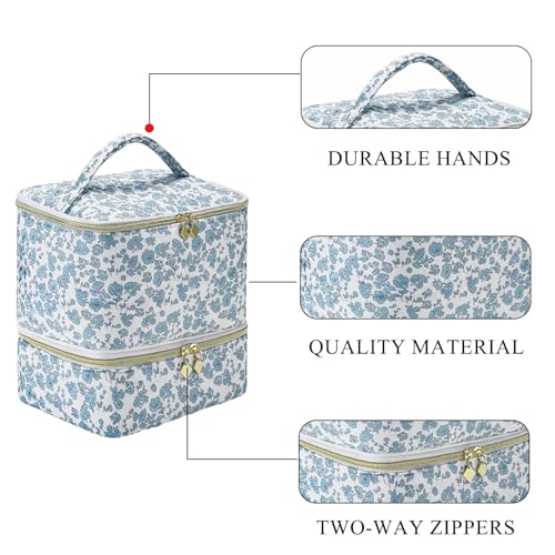 Upgraded Nail Polish Organizer Case - Holds 30 Bottles and 1 Nail Light, Double-layer Nail bag Organzier Case Nail Polish Storage Bag with Handles (Blue-Flower) - color: Blue-Flower