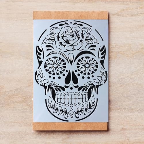 TIAMECH A4 Reusable Mandala Skull Stencil for Painting - style: Mandala Smile Skull