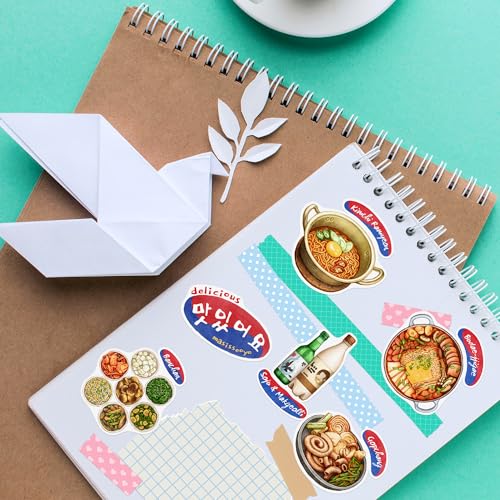 Navy Peony Authentic Korean Food Stickers (28 pcs) - Hand-Illustrated, Seoul, Culinary Stickers for Scrapbooking, Cookbooks, Journals and Laptops