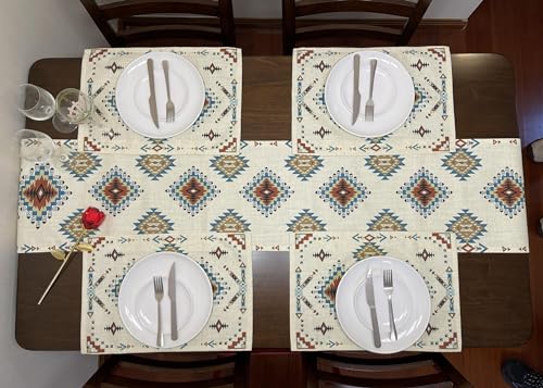 Set of 4 Aztec Southwest Geometric Placemats 18x13 Inches - color: Aztec01-placemats