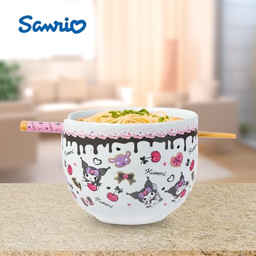 Silver Buffalo Sanrio Hello Kitty Choco, Ramen Bowl with Chopsticks, 20oz - color: Kuromi Chocolate and Cherry, size: 20 Ounces (No Spoon)