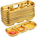 Maxcheck 12 Pcs Soy Sauce Dish Stainless Steel Divided Dip Bowls Korean 3 Compartment Sauce Plate Seasoning Dipping Condiment Tray for BBQ Vinegar Spice Salt Sugar Flavor Home Restaurant (Gold) - color: Gold