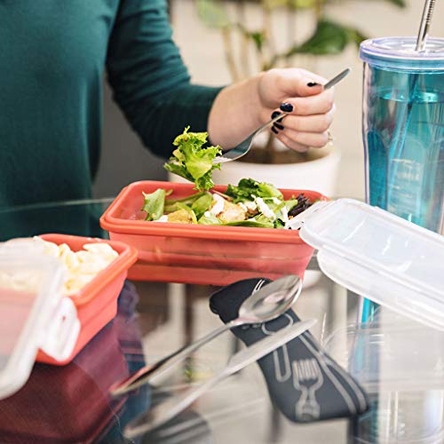 Reusable Travel Utensils with Case | Fork and Spoon Set with Knife, Chopsticks and Optional Reusable Straw– Office, Travel, or Camping Accessories| Lightweight Sturdy Reusable Utensils - color: 4pc Set - Pink