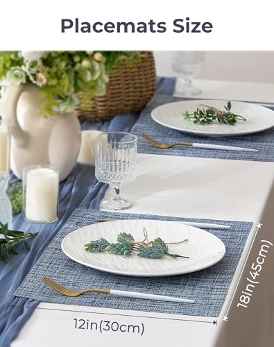 Leetaltree Deep Navy Woven Placemats Set of 6 - Heat Resistant Non-Slip Place mats for Dining Table, Washable Durable PVC Vinyl Woven Table Mats(Deep Navy, 6) - color: C1- Deep Navy, size: Set of 6