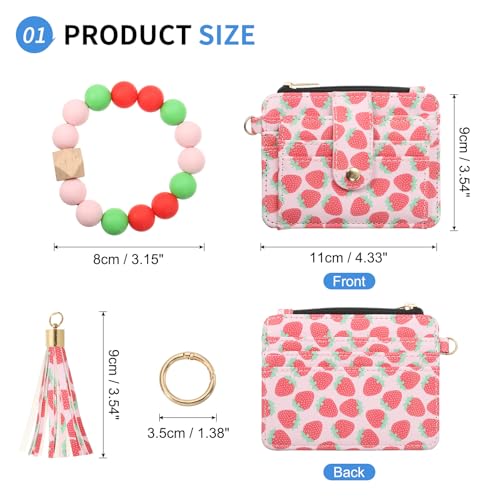 Small Credit Card Wallet PU Leather Card Holder Strawberry Print - color: Strawberry Print