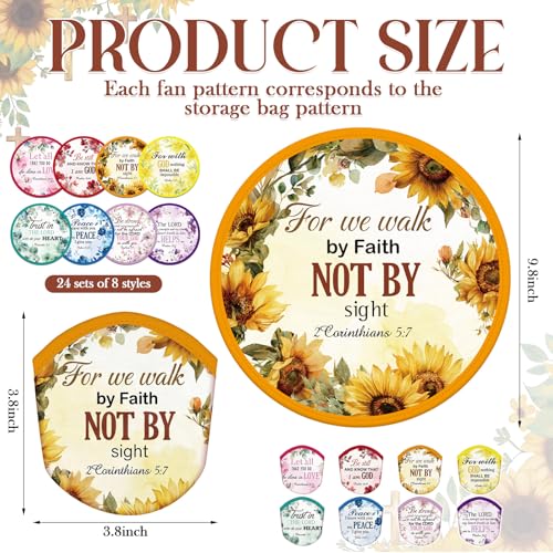 Gejoy 24 Pcs Christian Church Foldable Hand Fans Flying Disc 8 Style - color: Christian Church