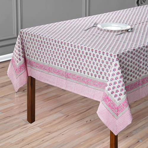 CPC Tablecloth 100% Cotton 72x190 Inch Indian Block Print Rectangle Table Cover, Pink Table Cloth for Weddings, Spring/Summer, Barbeque - Pink Sapphire - color: Pink Sapphire, size: 190" x 72" (Rectangular)